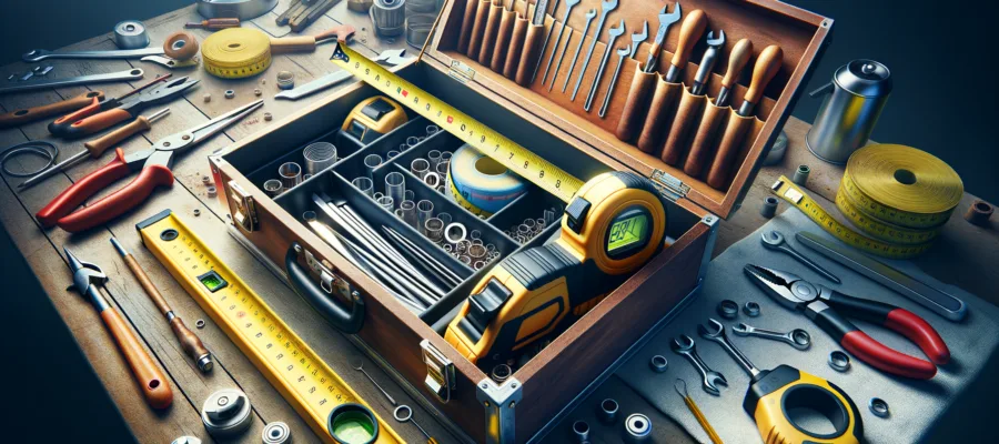 Werkzeugkoffer Messwerkzeuge verwenden: Massband, Wasserwaage und Messprinzipien